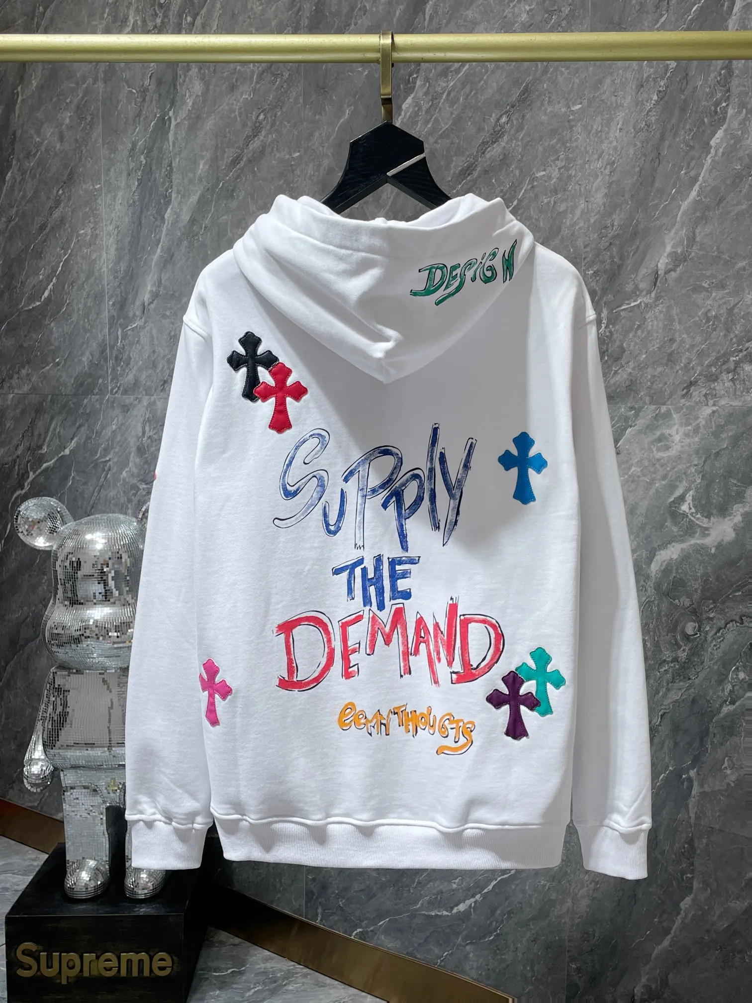 P276 New Chrome Hearts Autumn and Winter 2025 Counter Synchronization Colorful cross leather Sanskrit hand-painted graffiti hooded sweatshirt Ins celebrity couple must-have, same style for men and women! The highest version! ! Imported leather! ! A must-have for internet celebrities! Recommended colors: white, black, gray Code numbers: S, M, L, XL